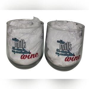 2 Piece Stemless Wine Glass Set (Unlike Milk It's Okay to Cry Over Spilled Wine)